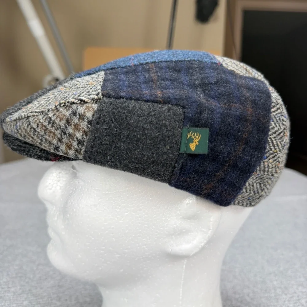 Mucros Weavers Trinity Patchwork Flat Cap Mens Large Wool Tweed Hat Ireland Blue